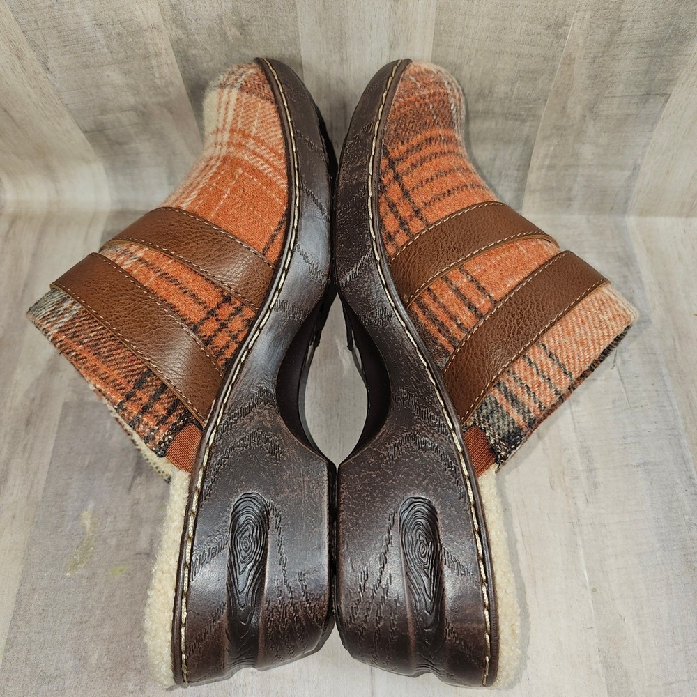 b.o.c. Plaid Faux Shearling Clogs Orange Brown Mules Womens 10M - Picture 5 of 9